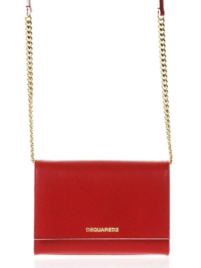 Dsquared2 Red Leather Chain Strap Shoulder Bag
