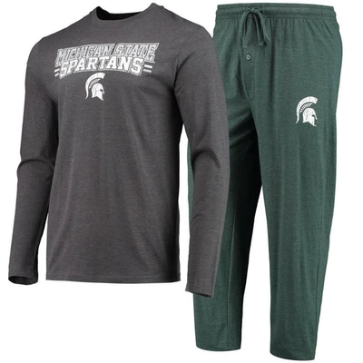 Concepts Sport Green/heathered Charcoal Michigan State Spartans Meter Long Sleeve T-shirt & Pants Sl In Green,heathered Charcoal