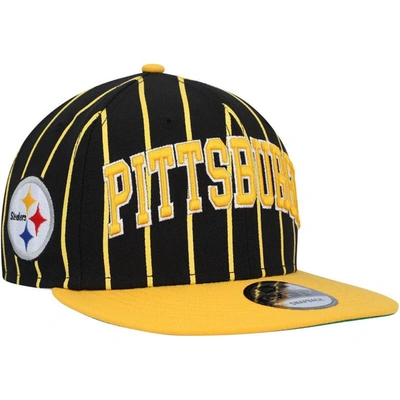 New Era Men's  Black, Gold Pittsburgh Steelers Pinstripe City Arch 9fifty Snapback Hat In Black,gold