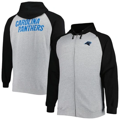 Profile Heather Gray Carolina Panthers Big & Tall Fleece Raglan Full-zip Hoodie Jacket