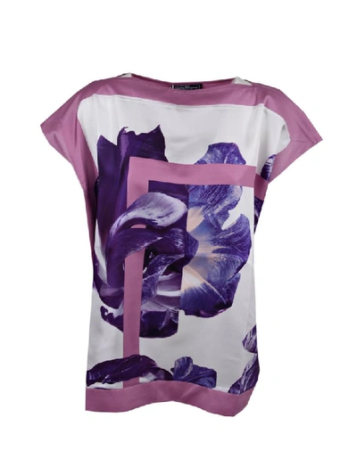 Ferragamo Tulipano Print T-shirt In Pink & Purple