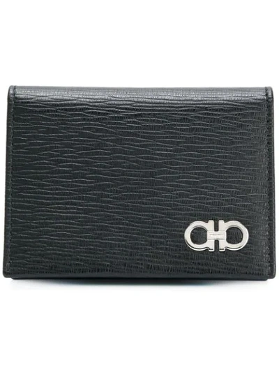 Ferragamo Double Gancio Foldover Wallet In Black