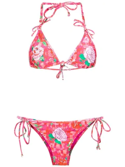 Amir Slama Floral Print Bikini Set In Pink