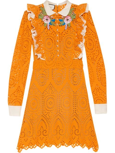 Gucci Broderie Anglaise Cotton Dress - Orange