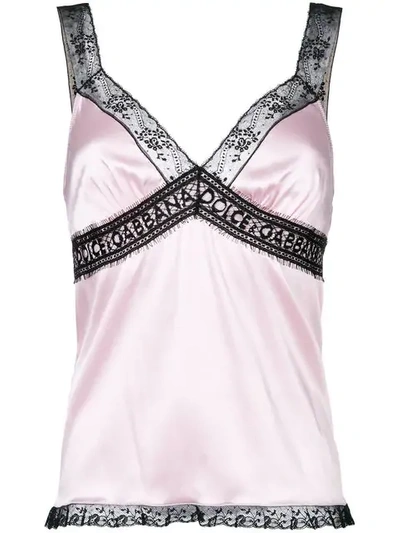 Dolce & Gabbana Plunge Neck Lace Detail Cami In Pink