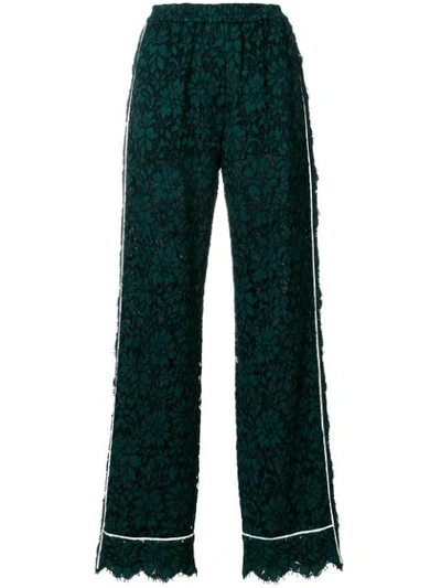Dolce & Gabbana High Waist Lace Trousers With Contrast Piped Trim In Green