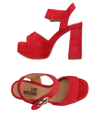Love Moschino Heart Buckle Heeled Platform Sandal - Red