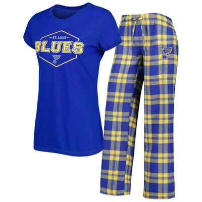 Concepts Sport Women's  Blue, Gold St. Louis Blues Badge T-shirt And Pants Sleep Set In Blue,gold