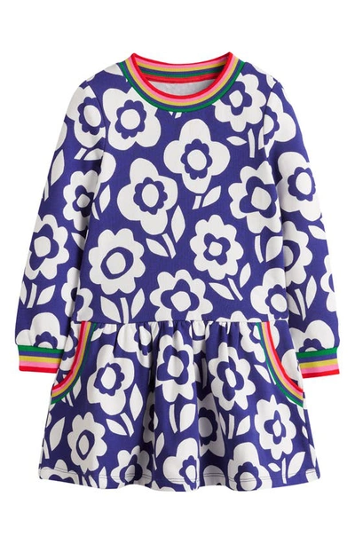 Mini Boden Kids' Print Sweatshirt Dress In Bluing Blue Ski Floral