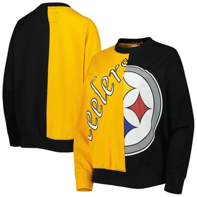 Mitchell & Ness Women's  Black, Gold Pittsburgh Steelers Big Face Pullover Sweatshirt In Black,gold