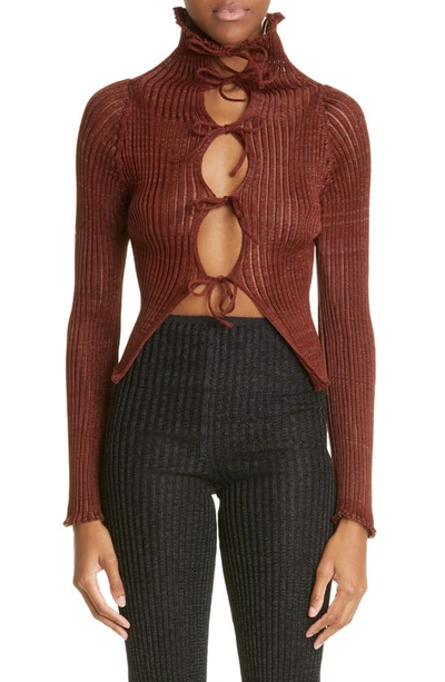 A. Roege Hove Patricia Sheer Rib Organic Cotton Blend Crop Cardigan In Brown
