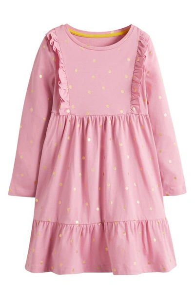 Mini Boden Kids' Print Tiered Cotton Dress In Formica Pink/ Gold Spot
