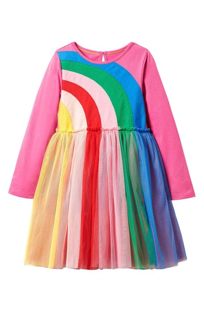 Mini Boden Kids' Long Sleeve Rainbow Tulle Dress In Tickled Pink Rainbow
