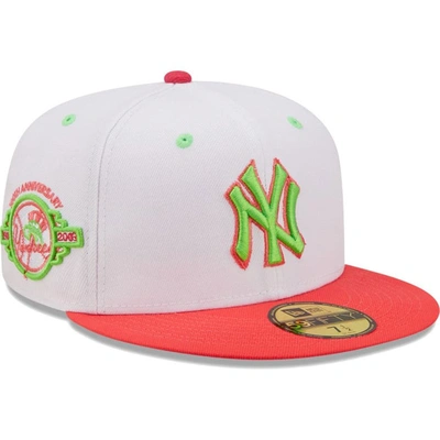 New Era Men's  White, Coral New York Yankees 100th Anniversary Strawberry Lolli 59fifty Fitted Hat In White,coral