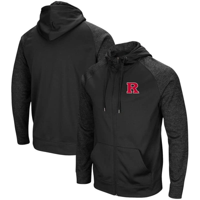 Colosseum Black Rutgers Scarlet Knights Blackout 3.0 Tonal Raglan Full-zip Hoodie