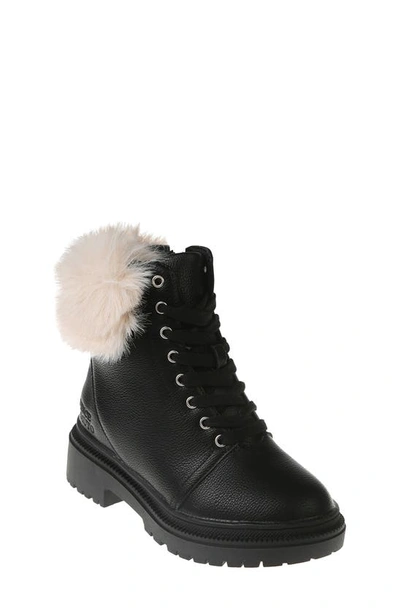 Vince Camuto Kids' Faux Fur Cuff Lace-up Boot In Black