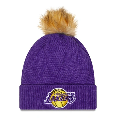 New Era Purple Los Angeles Lakers Snowy Cuffed Knit Hat With Pom