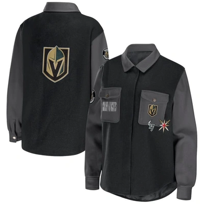 Wear By Erin Andrews Women's  Black, Gray Vegas Golden Knights Colorblock Button-up Shirt Jacket In Black,gray