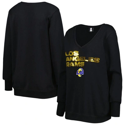 Cuce Black Los Angeles Rams Sequin Logo V-neck Pullover Sweatshirt