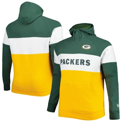 New Era Green/gold Green Bay Packers Big & Tall Current Colorblock Raglan Fleece Pullover Hoodie