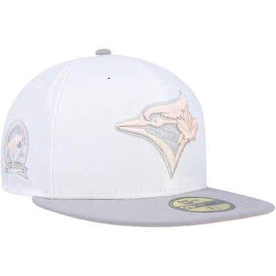 New Era White/gray Toronto Blue Jays 40th Anniversary Side Patch Peach Undervisor 59fifty Fitted Hat In White,gray