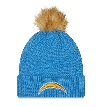 New Era Powder Blue Los Angeles Chargers Snowy Cuffed Knit Hat With Pom