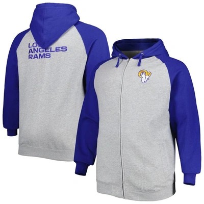 Profile Men's Heather Gray Los Angeles Rams Big And Tall Fleece Raglan Full-zip Hoodie Jacket