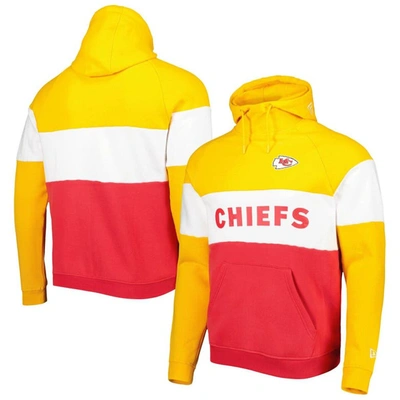 New Era Men's  Red, Gold Kansas City Chiefs Colorblock Current Pullover Hoodie In Red,gold