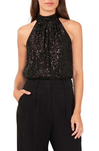 Halogen Halter Neck Sequin Top In Rich Black