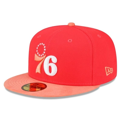 New Era Men's  Red, Peach Philadelphia 76ers Tonal 59fifty Fitted Hat In Red,peach