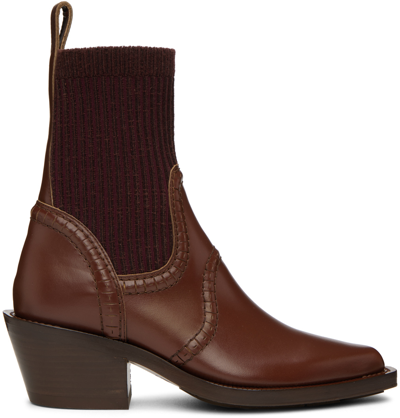 Chloé Nellie Texan Ankle Boot In Brown