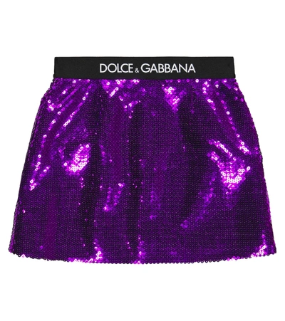 Dolce & Gabbana Kids' Logo Sequin Skirt In Purple