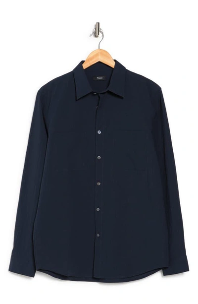 Theory Irving Linen Button Down Shirt In Eclipse