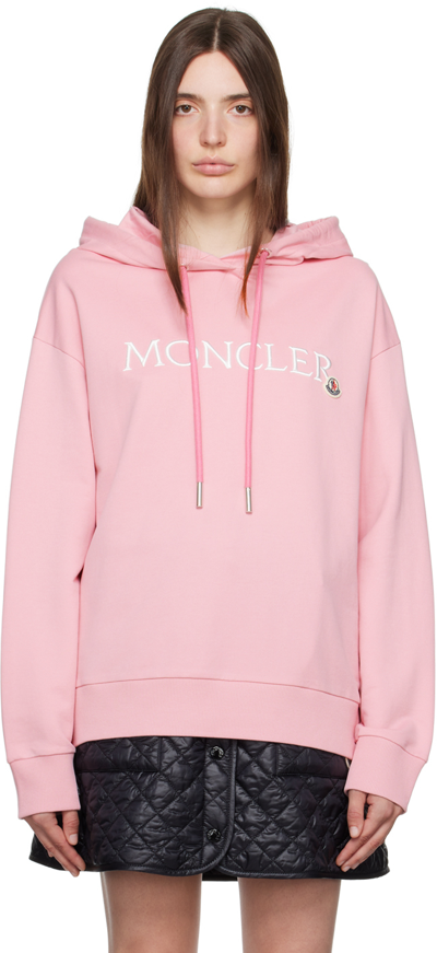 Moncler Logo-patch Ribbed-knit Hoodie In Rosa