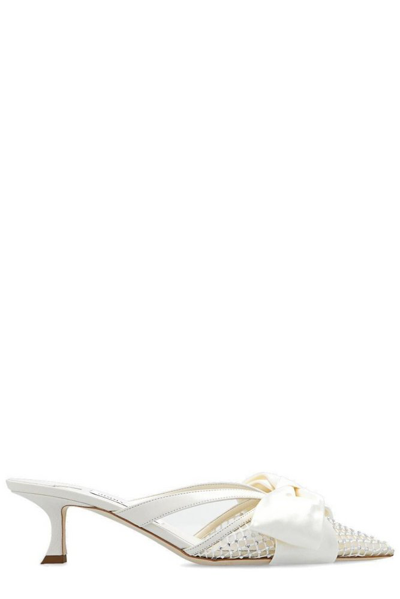 Jimmy Choo Flaca Bow & Crystal Embellished Pointed Toe Mule In White