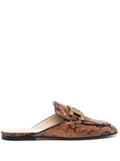 Tod's Kate Embossed Chain Loafer Mules In Lt Brown