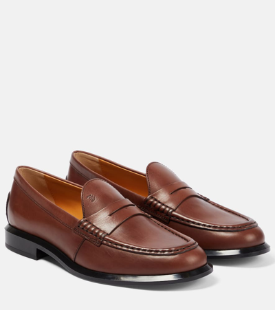 Tod's Solid Leather Flat Loafers In Teak