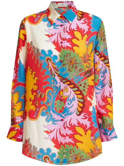 Etro Blooming Paisley Silk Button-front Blouse In Multicolore