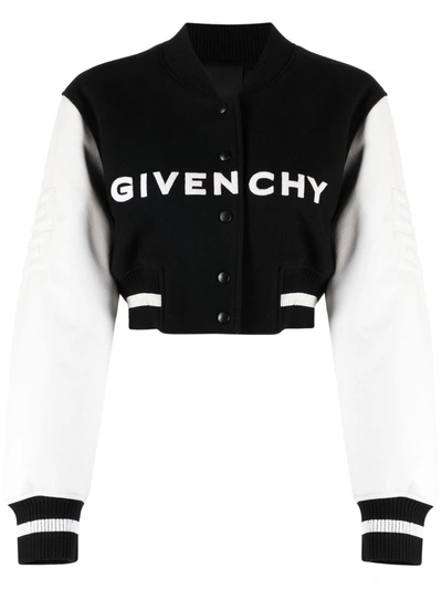 Givenchy Colorblock Cropped Varsity Jacket In Black