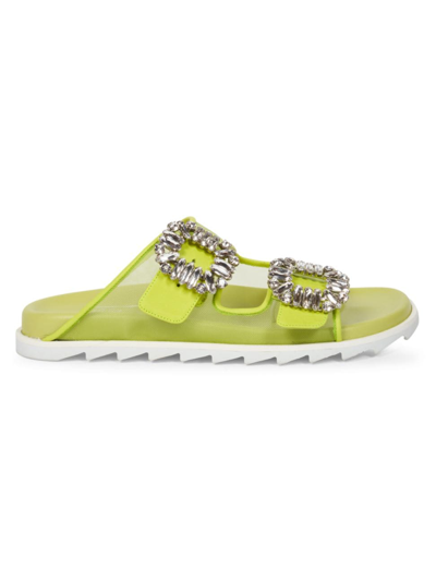 Roger Vivier Strass Net Slide Sandals In Lt Green