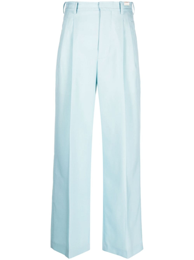 Marni Pleated Wide Leg Trousers In Light Blue