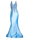 Basix Black Label V-neck Sleeveless Embroidered Gown In Soft Blue