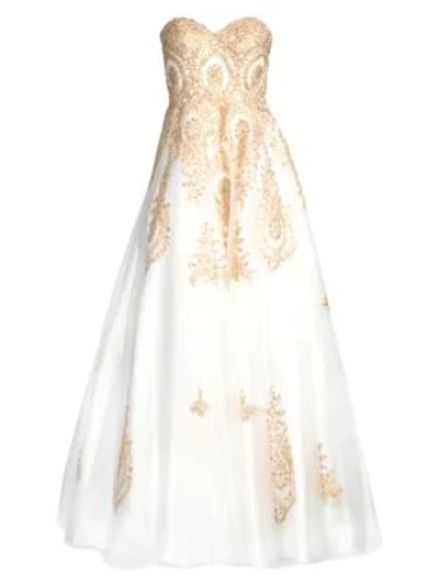 Basix Black Label Strapless Applique Gown In White