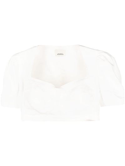 Isabel Marant Fania Puff-sleeve Crop Bustier Top In White