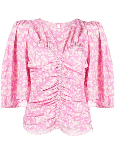 Isabel Marant Lidiane Flutter-sleeve Ruched Blouse In Rosado