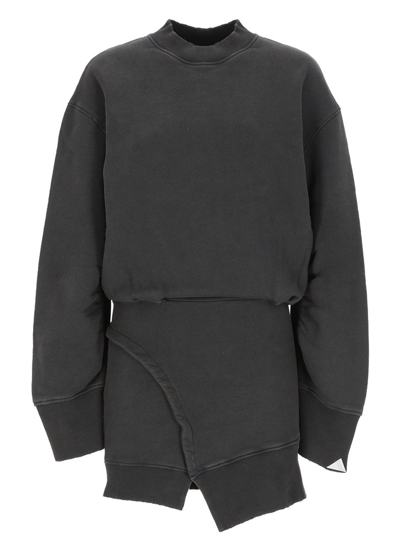 Attico Ivory Distressed Sweatshirt Mini Dress In Black