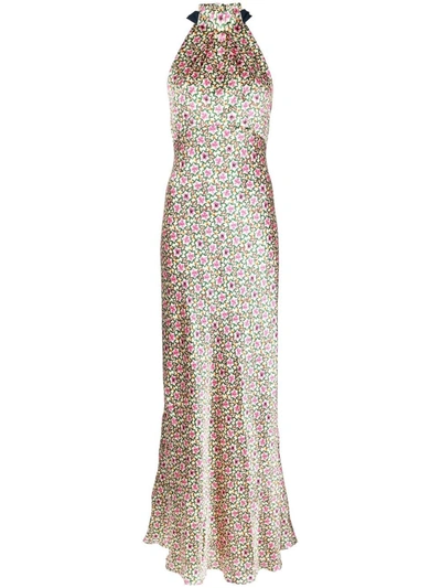 Saloni Michelle High-neck Gown In Spotted
