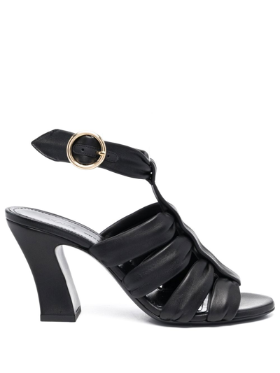 Khaite Perth Caged Calfskin Block-heel Sandals In Nero