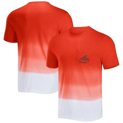 Nfl X Darius Rucker Collection By Fanatics Orange/white Cleveland Browns Dip Dye Pocket T-shirt