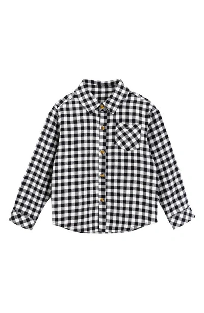 Miles Baby Kids' Gingham Check Organic Cotton Flannel Button-up Shirt In 900 Black